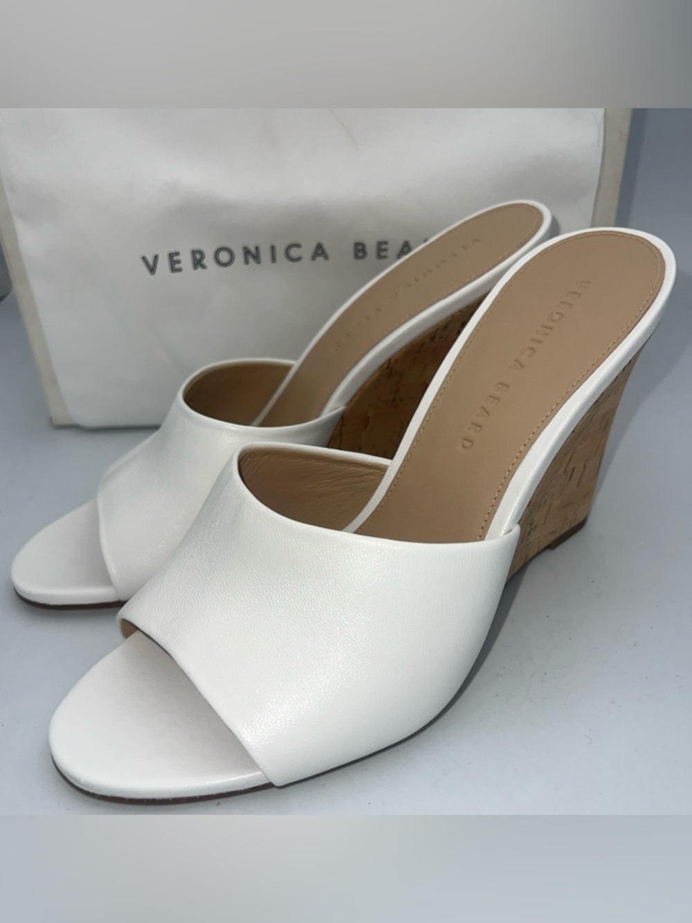 VERONICA BEARD Dali Cork Wedge Leather Sandals Color:Snow Women’s Size 8.5M NWB